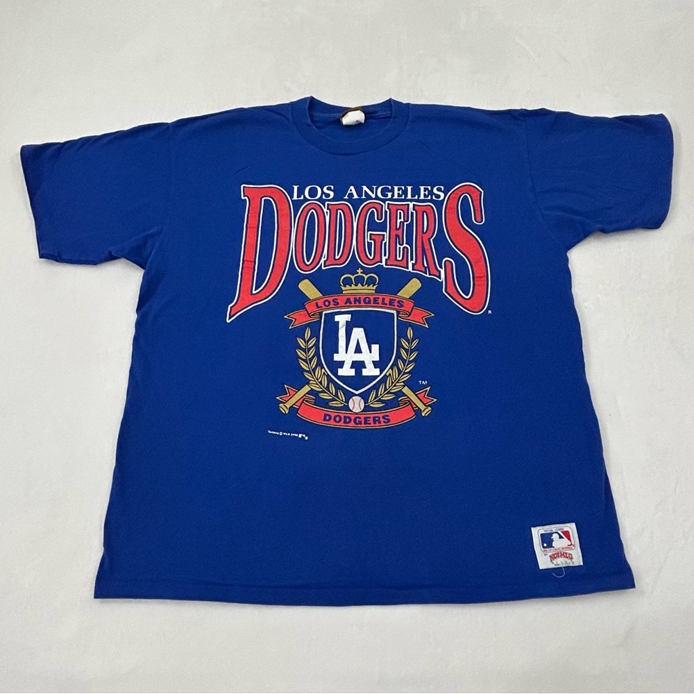 Vintage 1990 Nutmeg Mills Los Angeles LA Dodgers Blue Single Stitch Shirt MenXL